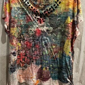 Cato Colorful Abstract Short Sleeve Top